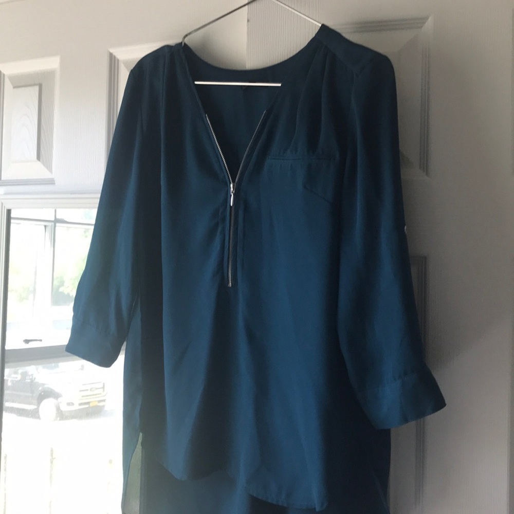 Teal Blouse with Zipper Front